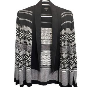 Talbots Lambswool Blend Open Front Cardigan Sweater L Black Nordic‎ Fair Isle